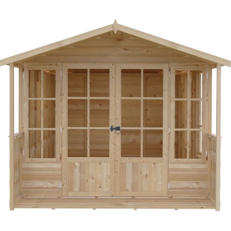 Delmora 8 x 14 Shiplap Summerhouse with Veranda - Wood - L4186 x W2456 x H2174 mm