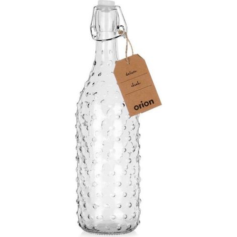 Bouteille en verre avec clip - Orion - 1 l - 8x8x31,5 cm - Fermeture hermétique - Joint en silicone - Style rétro (1/5)