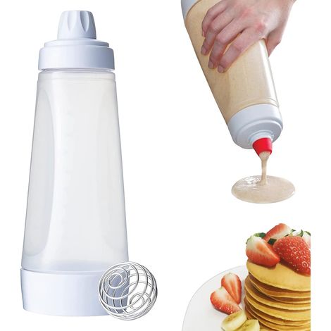 Distributeur de pâte à crêpes avec boule mélangeuse bouteille doseuse pour pancakes et gaufres outil de pâtisserie (1/5)