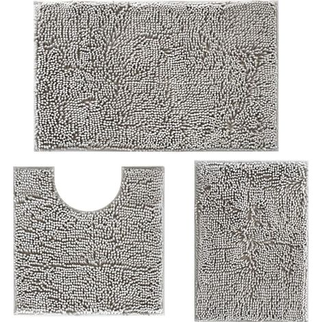 Bathroom Rugs Set 3 Pieces Extra Soft and Absorbent Shaggy Bath Rugs, Chenille Bathroom Mats, Non-Slip Plush Carpet Runner, Bathrooms Set with Toilet Rugs, Perfect Bath Mats for Bath Tub, Shower (1/5)