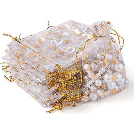 105 Pcs Sacs Organza, 10 X 15 Cm Motif De Coeur Blanc Sachets Pochettes Cadeau En Organza Avec Cordon De Serrage, Sac Bijoux Sachets Pour Lavande (1/5)