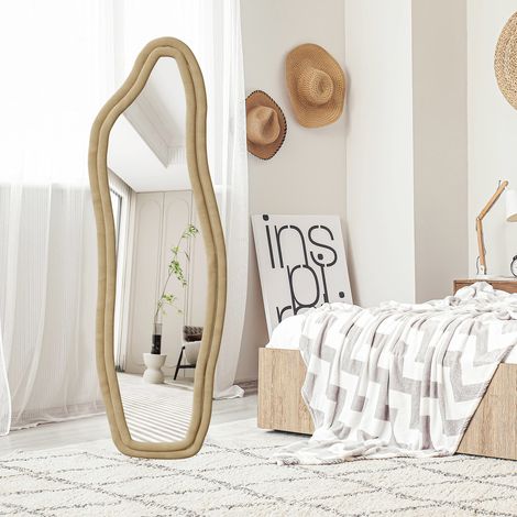 Miroir sur Pied 160x50 cm - Grand Miroir Mural Dauphin avec Cadre en Velours pour Chambre, Salon, Dressing - Doré (1/5)