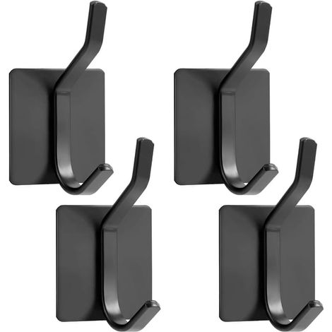 Lot de 4 crochets muraux adhésifs, doubles crochets adhésifs solides pour armoires, portes et murs – Noir (1/5)