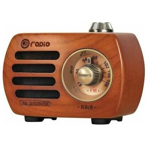 Radio Portable Rechargeable R-818 - Bluetooth 5.0, Radio FM, Prise AUX - Radio Vintage en Bois de Cerisier Naturel avec Son HD et Basse (1/4)