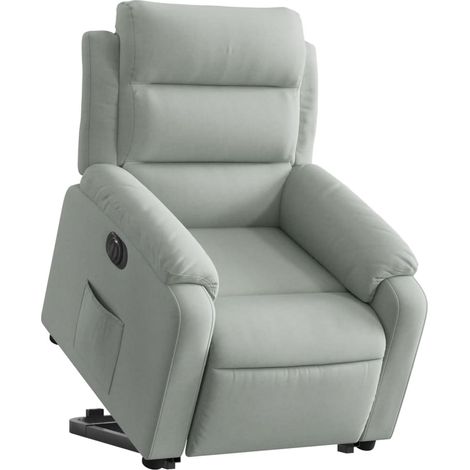 Comodissima poltrona relax TV con funzione di sollevamento elettrico in velluto grigio chiaro DEC028334