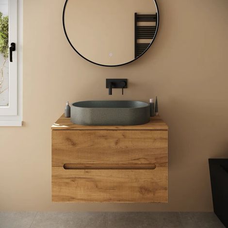 Lavabo da appoggio ovale in microcemento 60x35x12 cm grigio Iseo (1/4)