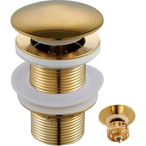 LaBlanc - Bonde de vidange à clapet dorée sans protection anti-débordement, bouchon de vidange avec crépine, vanne de vidange de salle de bain en laiton (1/4)