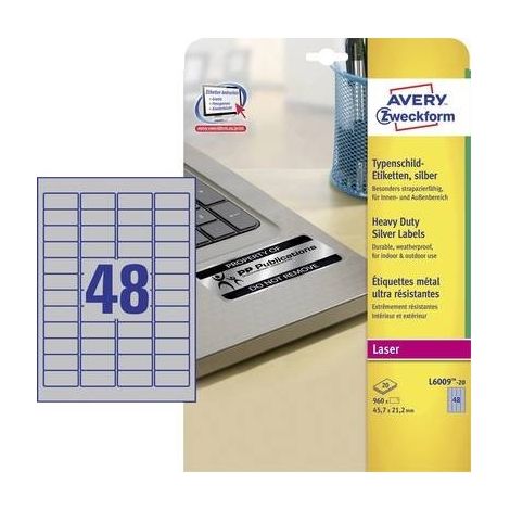 Avery-Zweckform L6009-20 Etichetta per cartellini e targhette 45.7 x 21.2 mm Pellicola in poliestere Argento 960 pz. A (1/5)