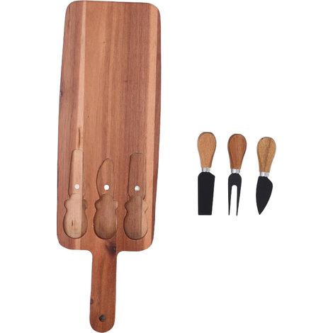 Planche à Découper en Bois 3 Pièces avec Couteaux et Fourchettes pour Fromage Plateau de Charcuterie Multifonction pour Apéritif Pique-Niques et Réception Usage Quotidien (1/5)