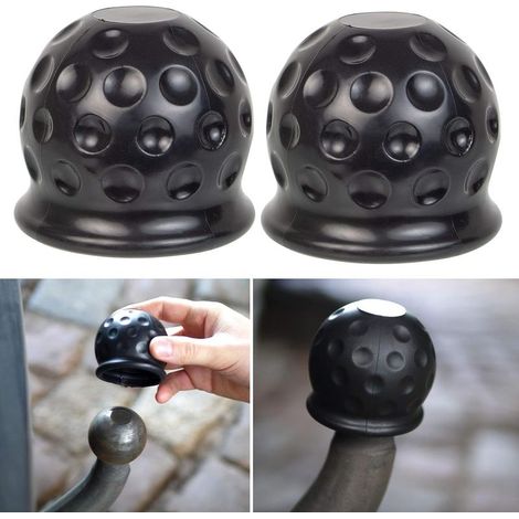 Funda para bola de remolque, juego de 2, para enganches de bola de hasta Ø 50 mm. Funda de goma para bola, funda para enganche de remolque, resistente a la abrasión y la suciedad, color negro. (1/5)
