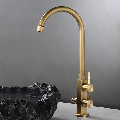 Grifo monomando de agua fría, totalmente de cobre, grifo retro de doble función, base cuadrada, con tubo de entrada de agua, estilo antiguo. (1/4)