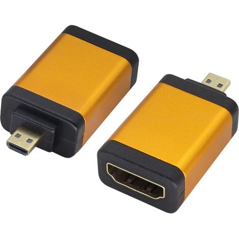 Micro HDMI vers HDMI Adaptateur,(Type D)Micro HDMI Mâle vers HDMI Femelle Coupleur,Pour 4K 60HZ Micro HDMI port Connecteur Appareil Photo,Ordinateur Portable,Tablette,Projecteur(2-Pack/Orange) (1/5)