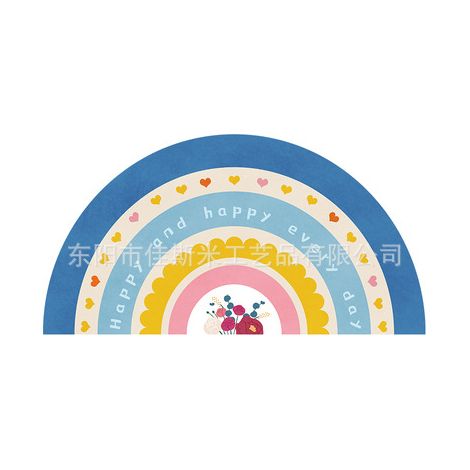 Regenbogenfarbene, kreative Seidenschlingen-Fußmatte, halbrunde Eingangsmatte für Badezimmer, zuschneidbar, rutschfest, fleckenabweisend, umweltfreundlich – Blau – 45 x 75 cm