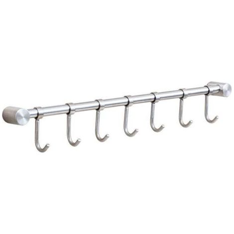 Pair Porte-serviette à ustensiles et outils de cuisine en acier inoxydable avec support mural amovible de 40 cm - 7 crochets, finition brossée (7 crochets) (1/3)