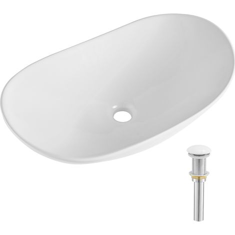 Mophorn 23,3"x14,2" ovales Badezimmerwaschbecken aus Keramik – modernes weißes Aufsatzwaschbecken, gut verpackt für Bad, Hotel, Toilette und Wohnmobil (1/5)