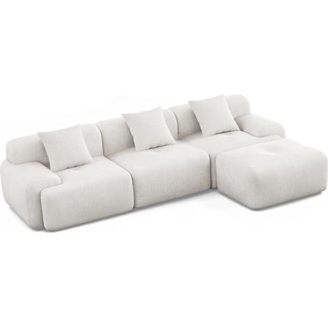 Concept-Usine – Canapé d'angle 5-6 places en velours côtelé beige – Méridienne modulable droite – Dimensions 300x101x76cm – Densité ferme 32/60kg/m3 (1/5)