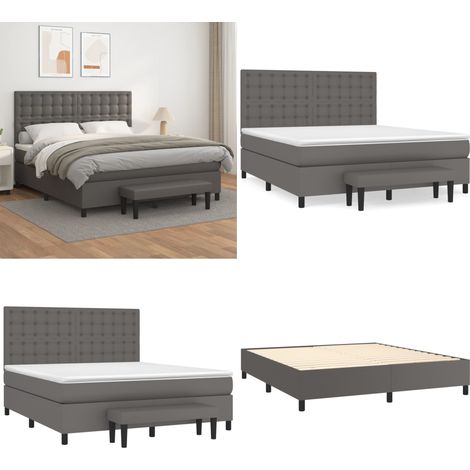 Boxspringbett mit Matratze Grau 160x200 cm Kunstleder - Matratze - Kunstlederbett