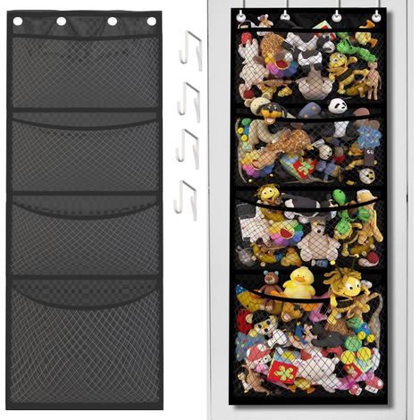 Hängende Spielzeugaufbewahrung für Kuscheltiere, Organizer für Kinder-Plüschtiere, Hängendes Plüschnetz mit 4 Taschen, Spielzeug-Organizer für die Tür, Aufbewahrung für Badezimmer und Schlafzimmer (1/5)