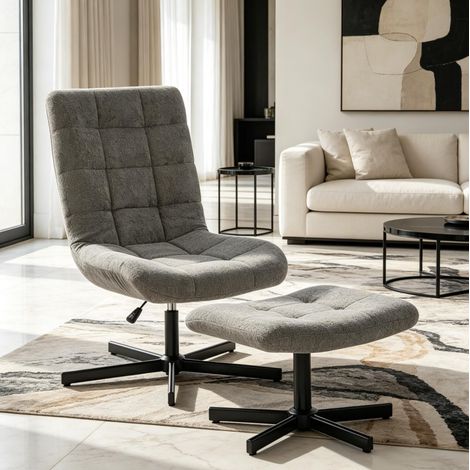 Sillón relax giratorio con reposapiés, altura regulable y respaldo reclinable, gris HAVRYA (1/5)