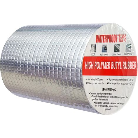 Butyl Tape Waterproof Asphalt Tape Outside Coated Adhesive Butyl Rubber Aluminum Foil Sealing Roof Leakage (15cm X 5m) (1/5)