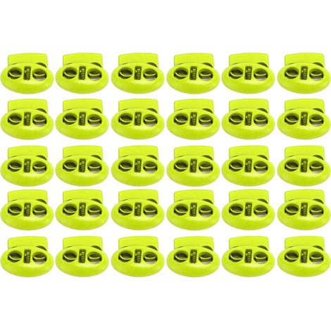 30 Stück Metall-Kordelstopper mit Doppellochfeder, Schieber, Endkappen für Kordelzüge, Schnürsenkel, Rucksäcke, Taschen, fluoreszierend grün (1/5)