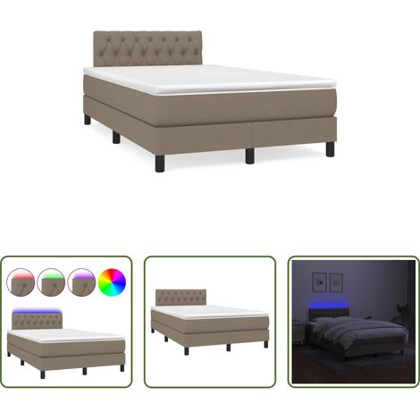 Sommier tapissier - Sommier à lattes de lit matelas et LED taupe 120x190 cm tissu (1/5)