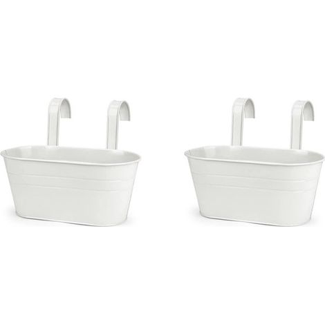 Secchio ovale in 2 pezzi con gancio, vaso da fiori sospeso per balconi, vaso da fiori sospeso in ferro battuto, gancio rimovibile, con foro di drenaggio e H (1/5)