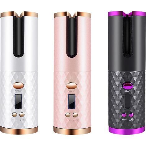 Boucleur à cheveux sans fil automatique fer à friser réglable en température avec minuteur, chauffage rapide rechargeable pour coiffure gris (1/5)