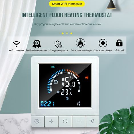 Termostato digitale programmabile con blocco bambini, WiFi, schermo LCD, sensore NTC, riscaldamento elettrico a pavimento, regolatore di temperatura a pavimento, smart wall per casa, ufficio, (1/5)