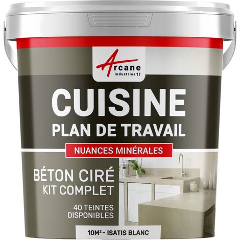 Béton ciré cuisine, plan de travail, crédence, évier sol et mur revêtement mural décoratif kit complet - 10 m² (en 2 couches) Isatis Blanc - ARCANE INDUSTRIES