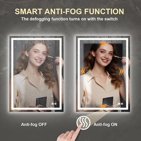Bathroom Mirror LED Bathroom Mirror Anti-Fog 3 Light Colours Dimmable Memory Tempered Glass Horizontal Vertical Rectangular 70 x 50 cm (1/4)