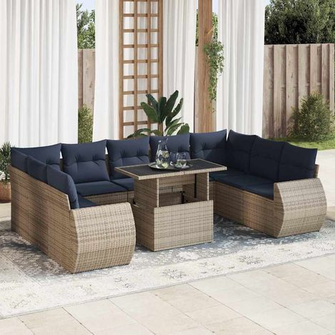 Set sofás jardín y cojines 10 pzas ratán sintético acacia gris vidaXL (1/5)