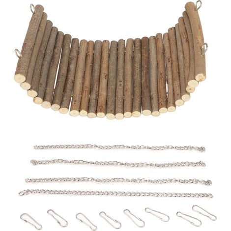 Balançoire en bois pour Hamster, hamac de jeu naturel, grand espace, escalade, avec chaîne suspendue, pour souris et perroquets, 15x30cm/5.9x11,8 pouces (1/5)