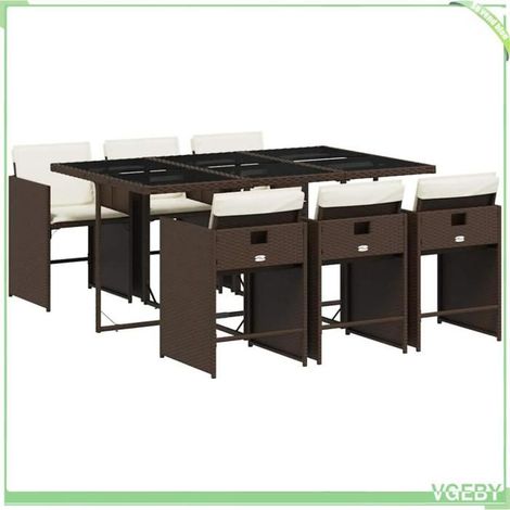 Ensemble de salle à manger de jardin - FAFEICY - 3211089 - 7 pcs - Résine tressée marron - Coussins amovibles - Dossier rabattable (1/5)