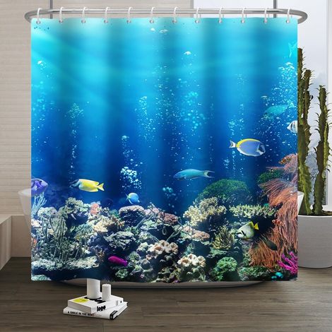 Rideau de Douche Océan Rideau de Douche Vie Marine Rideau de Salle de Bain Animaux du Monde Marin Rideau de Douche Tortues Tissu imperméable et Lavable en Machine 180x220cm (1/5)