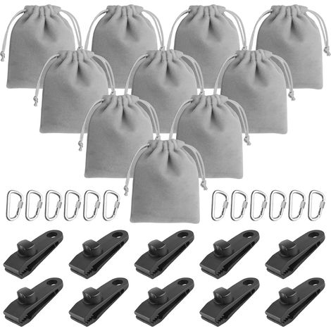 Sac de poids pour rideaux de tonnelle en plein air, 10 sacs de poids, 10 mousquetons et 10 clips, sacs de sable portables adaptés pour fixer des rideaux extérieurs, des tentes, des nappes, etc. pour (1/5)
