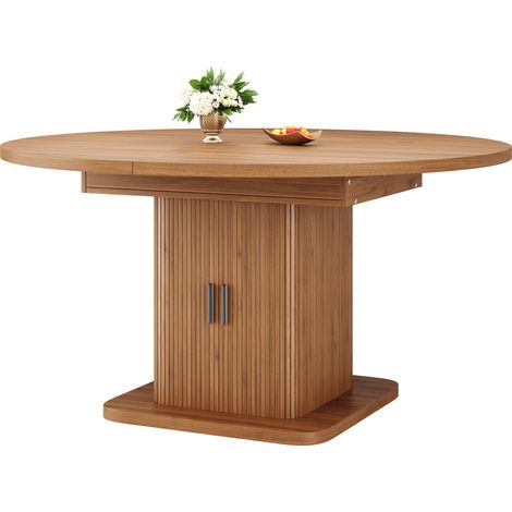 Table à manger extensible ovale avec rangement, portes coulissantes, plateau MDF bois foncé ou noir, 110 à 149,8 cm, CHICFURN (1/5)