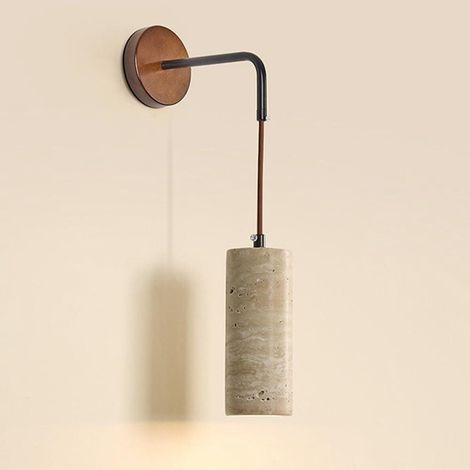 Applique Murale de Chevet en Pierre travertin Lampe Murale Vintage Japonaise Chambre Salon Couloir Couloir escalier Lanterne Murale avec veilleuse à Fil Suspendu (6,5 cm) (6,5 cm) (1/5)