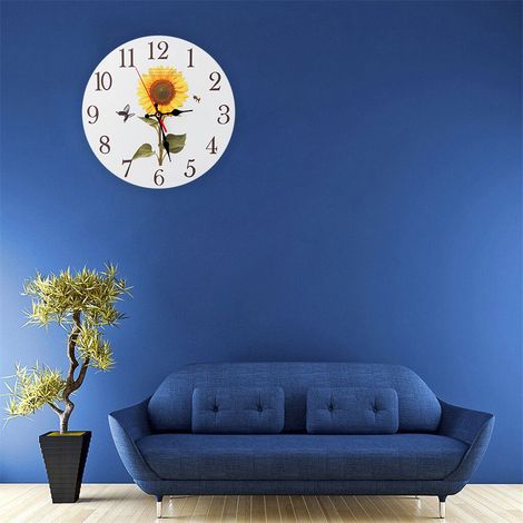 Runde Wanduhr mit arabischen Ziffern und Sonnenblumenmotiv für die Dekoration von Zuhause und Büro (3) (1/5)