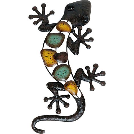 Décoration Murale Lézard - Fer - Extérieur Patio Clôture Jardin - 38 x 21 x 1,5 cm - 135 g