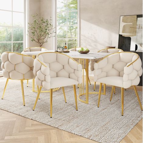 chaise salle a manger velours beige luxe 44x41x74 cm OKMYHOME (1/3)