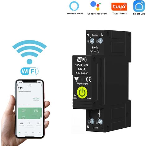 63A WiFi Smart Circuit Breaker, Measurement Timer and Remote Control, DIN Rail Mounted Energy Meter (1/5)