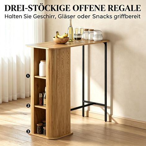 Bar avec prises électriques, 3 compartiments de rangement et pieds en métal (table de bar uniquement) (1/5)