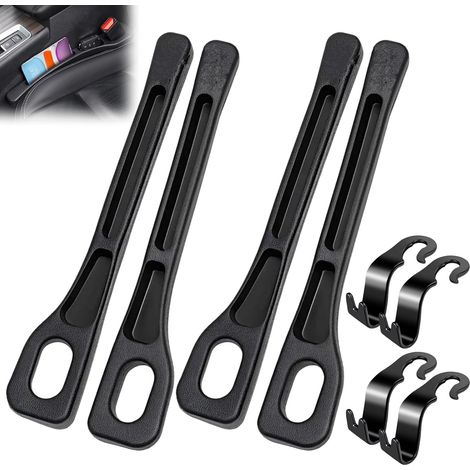 4Pcs Autositz Lückenfüller Aufbewahrungsbox für Autositze Auto Sitzspalt Aufbewahrungsstreifen Car Seat Gap Filler Au-to Lückenfüller Prevent Falling für Keys Handys Universal mit 4 Autohaken(Schwarz) (1/5)