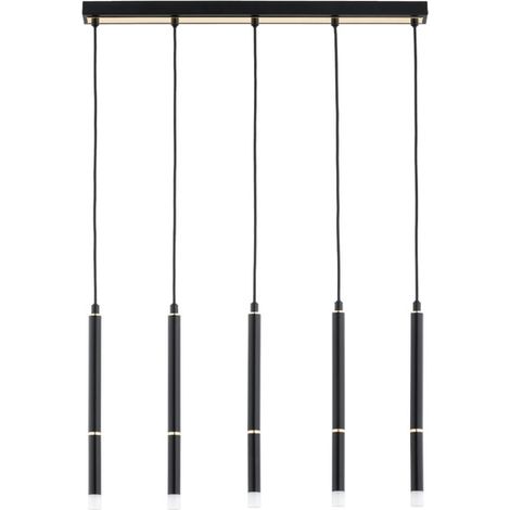 Alfa DERANY Modern Linear Pendant Light 5-Light Black Metal Tube Shades with Gold Accents, G9 Bulbs Max 10W, 85cm Hanging Lamp for Kitchen Island Dining