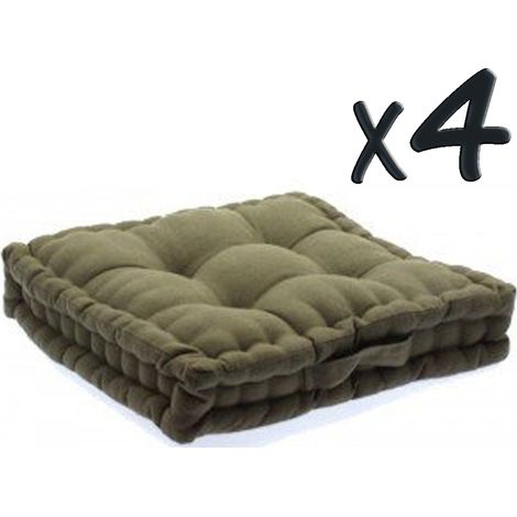 Lot de 4 Coussins de sol en coton Taupe, 40 x 40 x H8 cm -PEGANE-