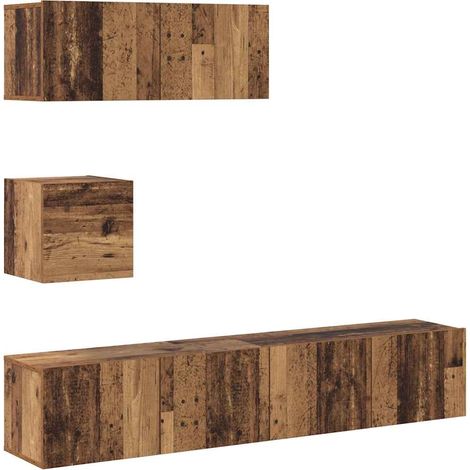 Ensemble de meuble TV Banc TV Armoire TV mural 4 pcs vieux bois bois d'ingénierie (1/5)