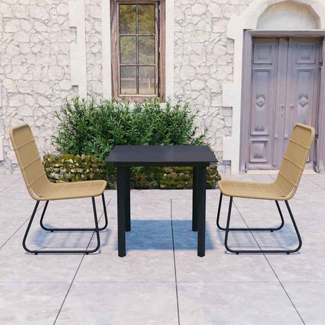 Ensemble repas extérieur 3 pièces, table et 2 chaises, résine tressée, chêne et noir - PANGIVO (1/5)