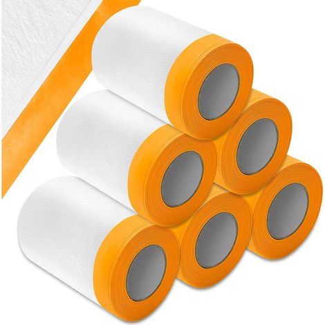 0.55m x 20m ruban de masquage, 6 pièces film masquage bache protection peinture, papier de masquage peinture transparente, anti-poussière et étanche, pour protection sol meubles