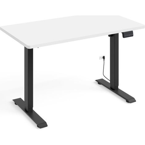 Bureau professionnel 140x70 Blanc mat/Noir mat hauteur de 73 à 120cm réglable électrique (1/5)
